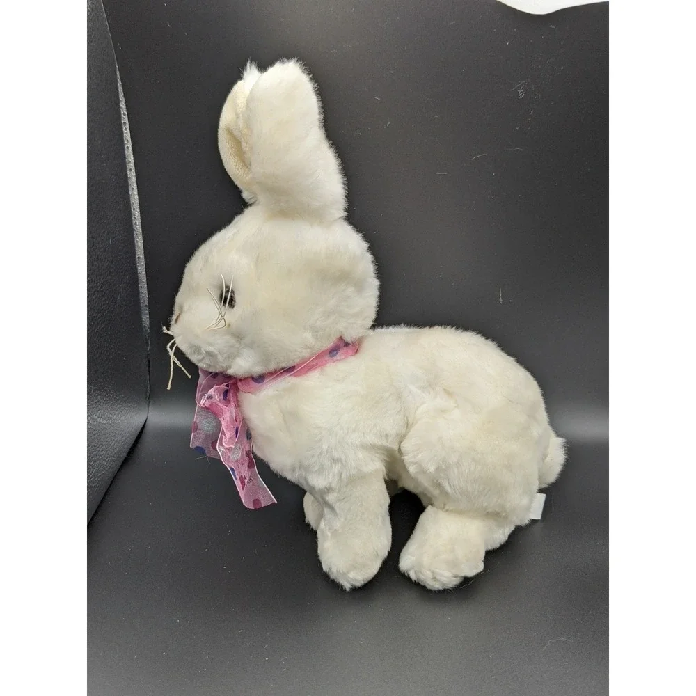White Plush Bunny Rabbit Stuffed Animal with‎ Pink Polka Dot Bow 12 Inch